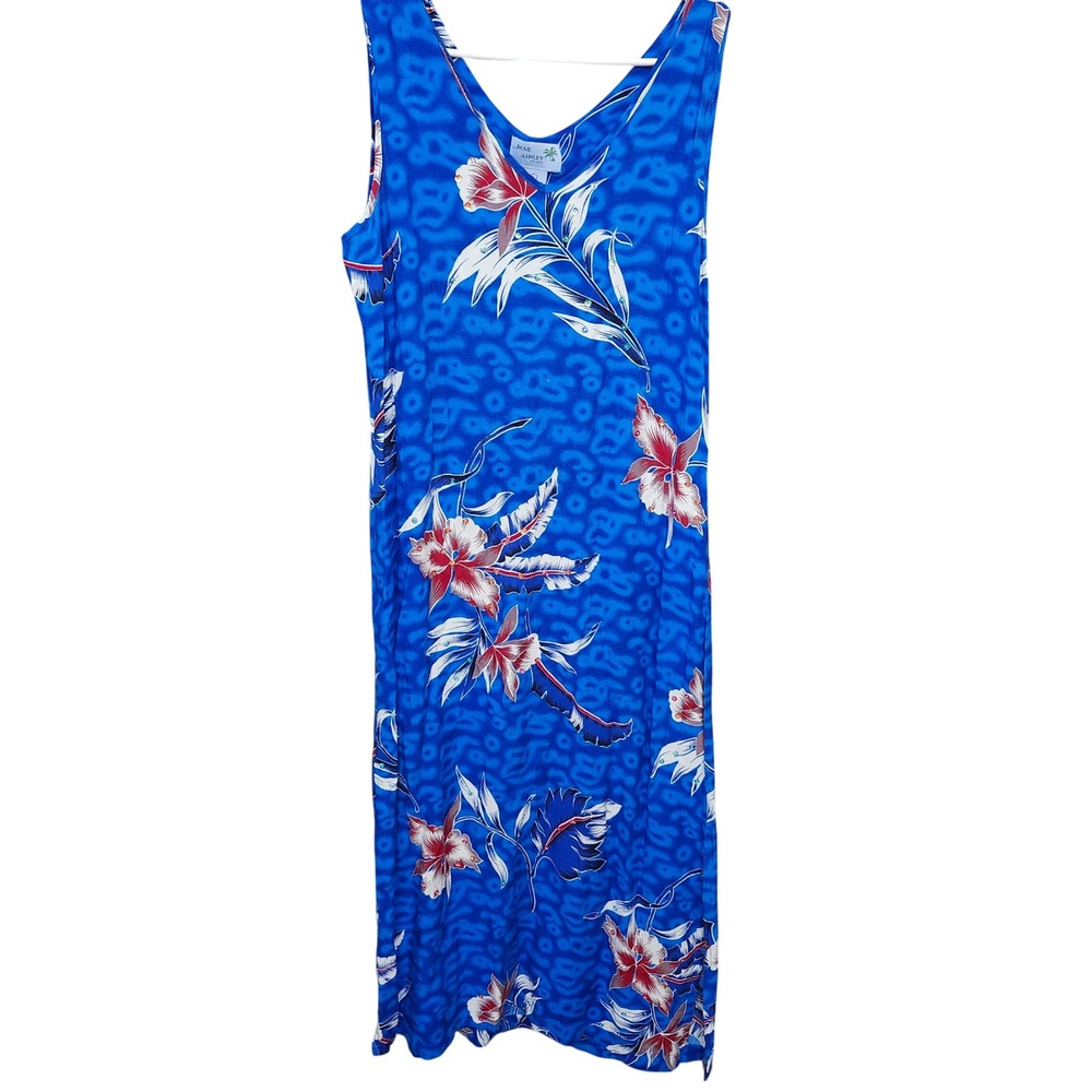 Jane Ashley Blue Tropical Floral Leopard Print Maxi Dress
 Large‎ Island Style